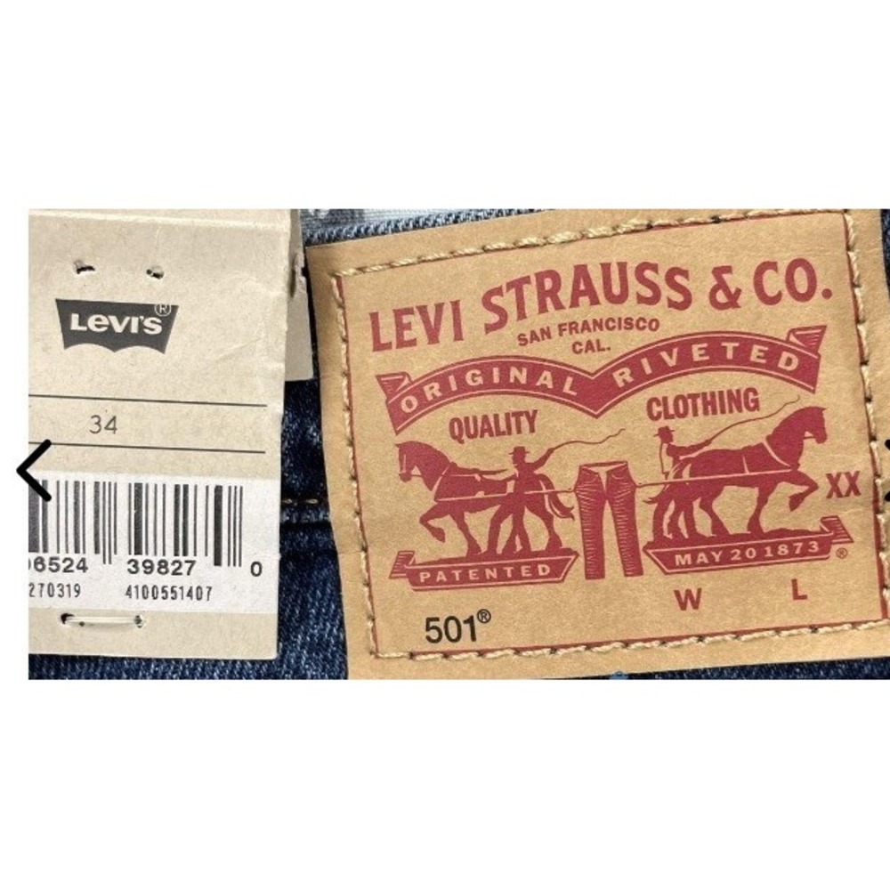 Levis 501 Original High Rise Denim Shorts Blue Distressed Raw Hem Size 34 NEW - Picture 3 of 4